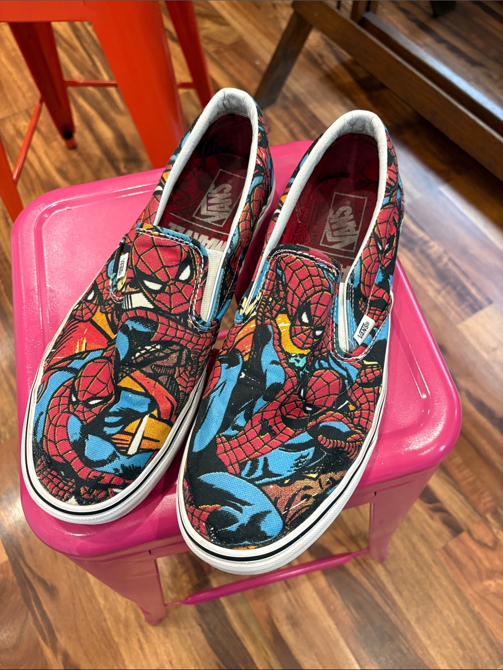 Men’s Vans+ Marvel Slip-On Sneakers - Red Blue Black Spider Graphic